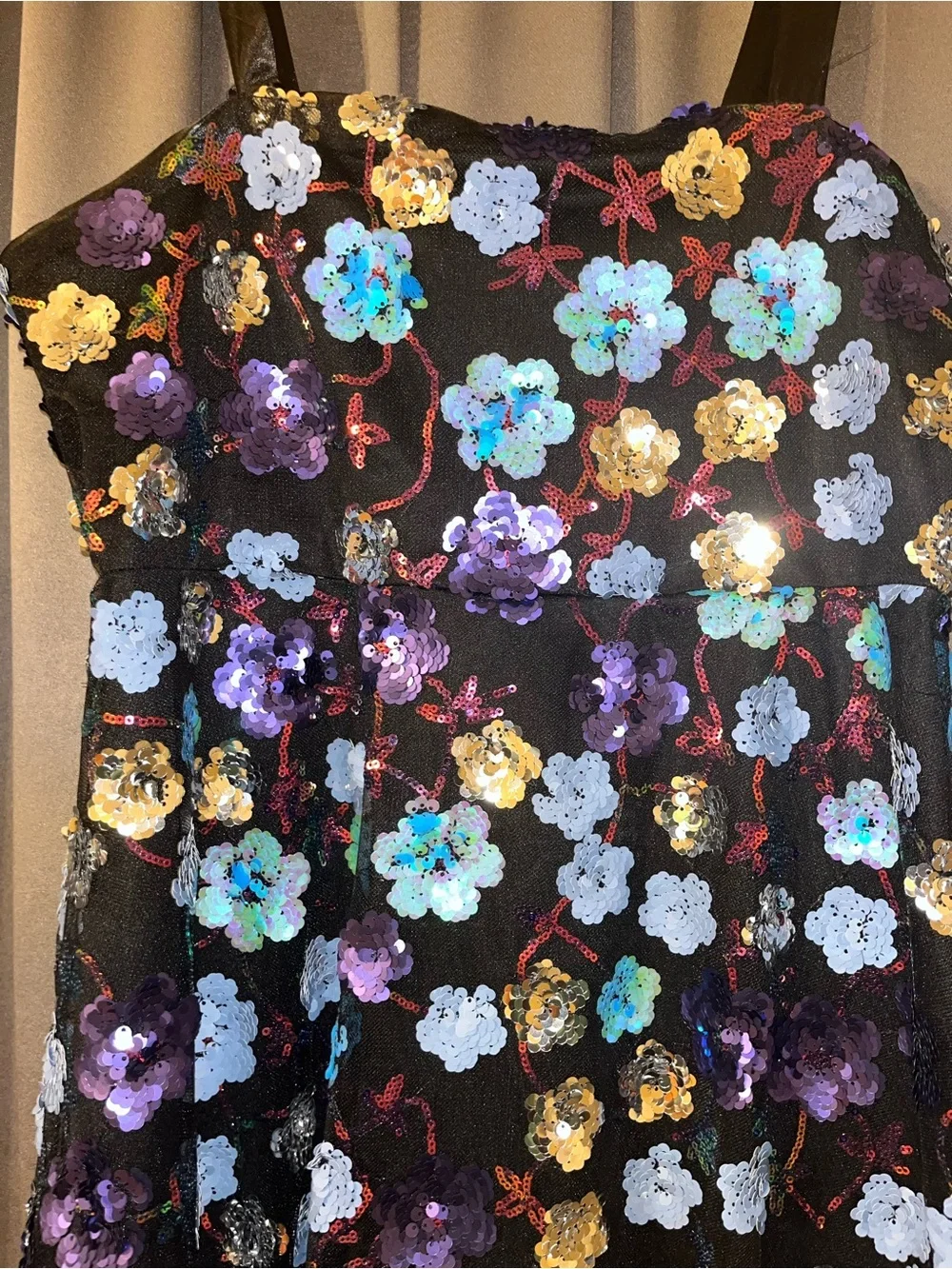 Girls Black Sequin Floral Party Dress with Blue & Purple Flowers